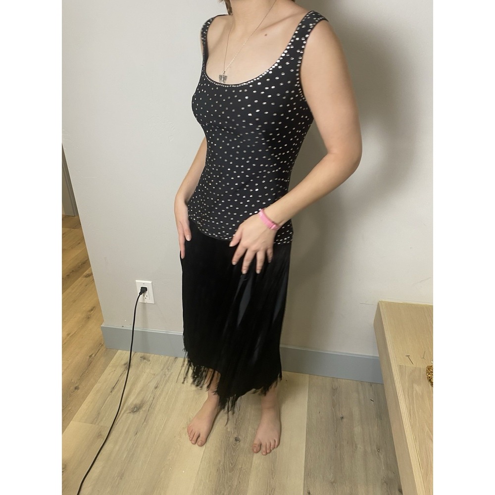 1990's Lillie Rubin Black Dress Tassel Women's S